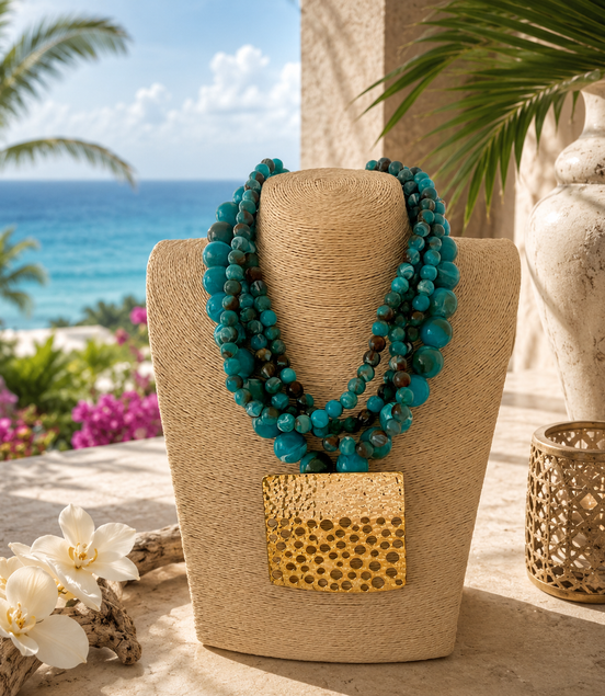 Turquoise and Gold Square Necklace - Georgie Rosario Jewelry and more...