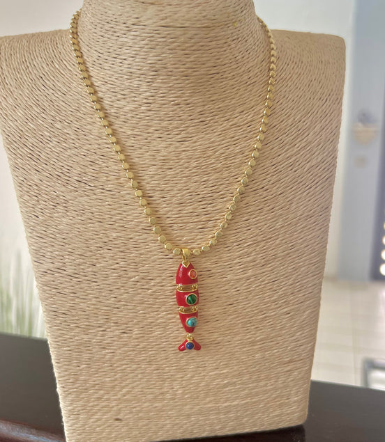 Coral Red Fish Choker - Georgie Rosario Jewelry and more...