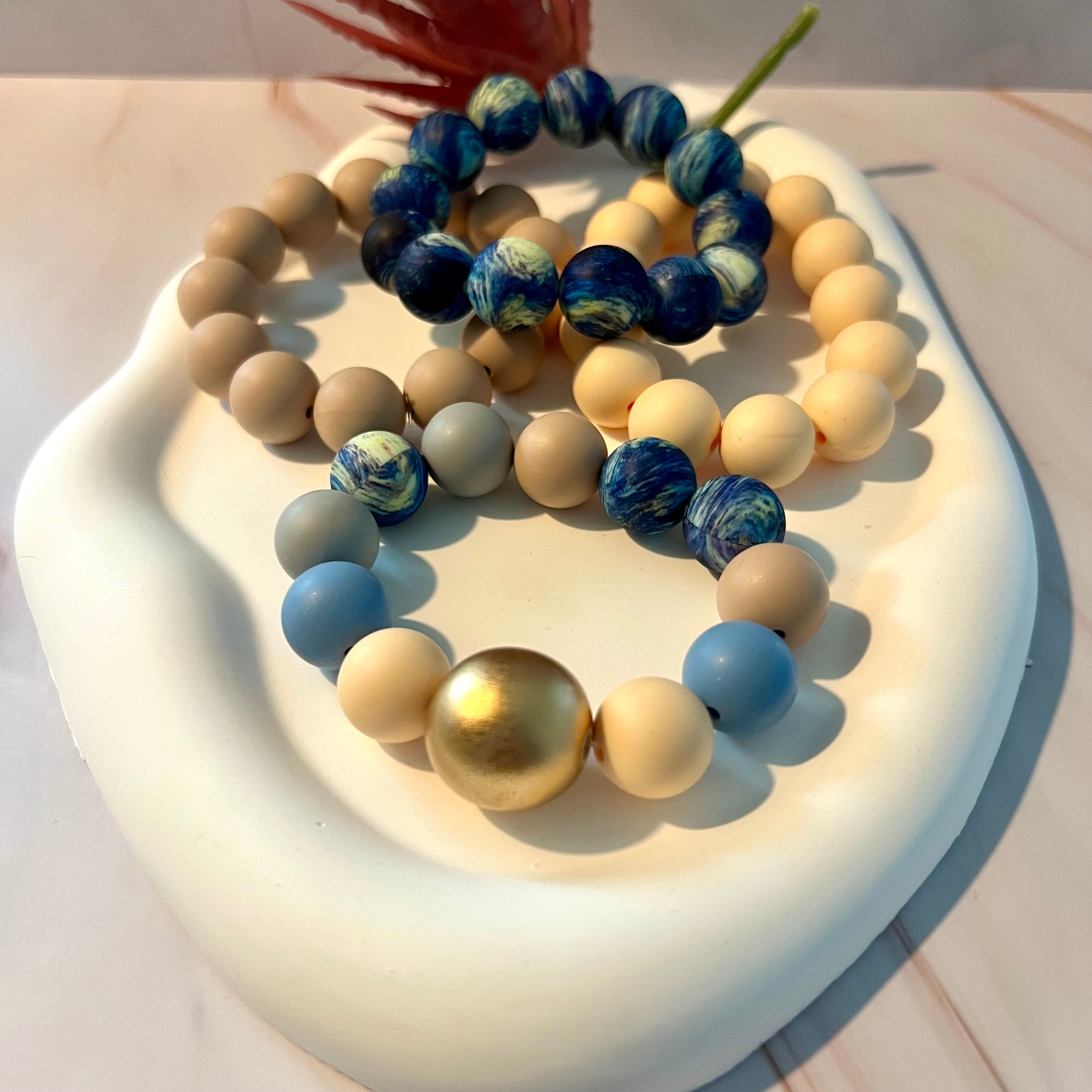 Beige and Blue Bracelets Set - Georgie Rosario Jewelry and more...