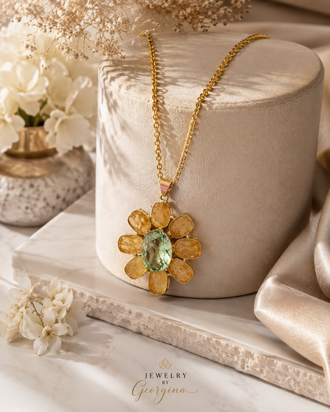 Green Amethyst & Citrine-Inspired Statement Flower Pendant - Georgie Rosario Jewelry and more...