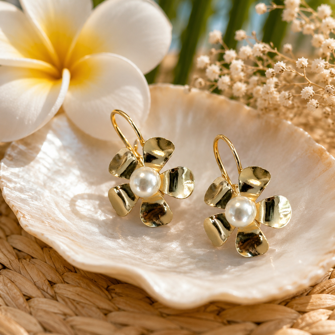 Golden pearl bloom earrings