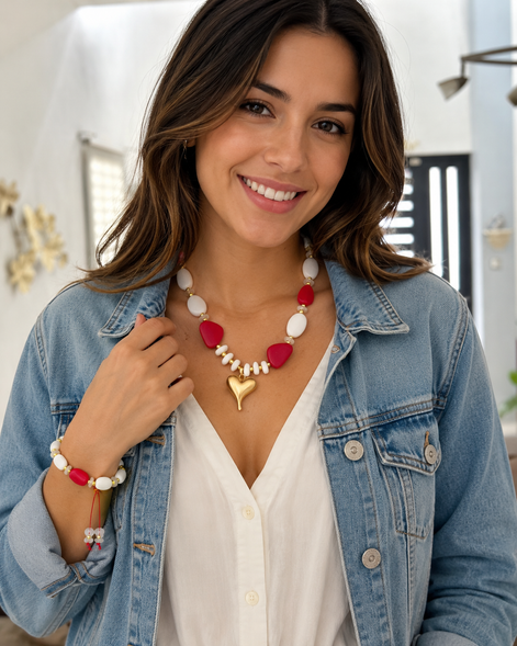 Ivy Red and White Necklace Set - Georgie Rosario Jewelry and more...