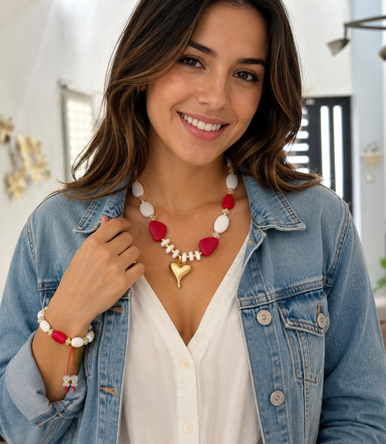 Ivy Red and White Necklace Set