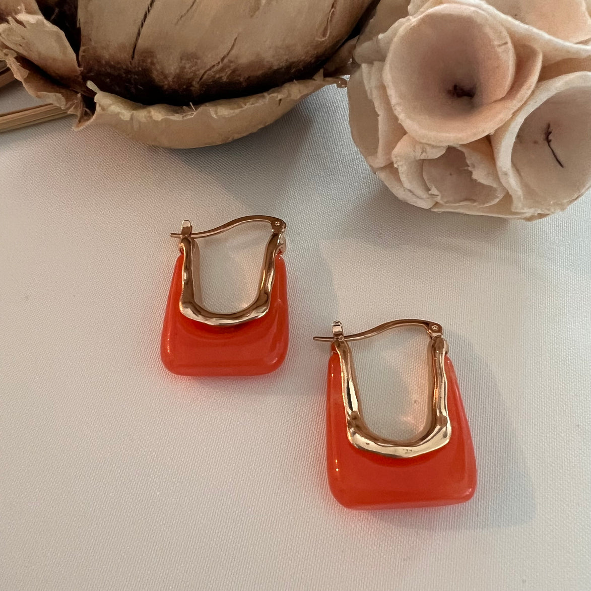 Orange Hoops Earrings