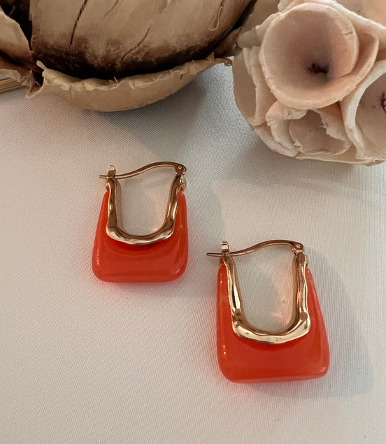 Orange Hoops Earrings
