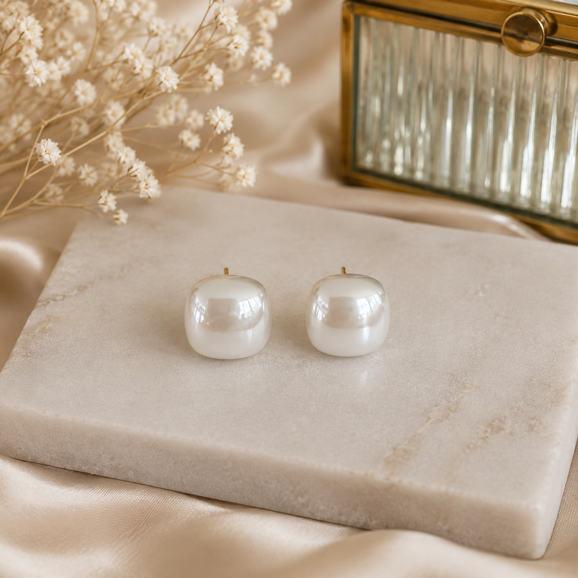 White Button Earrings