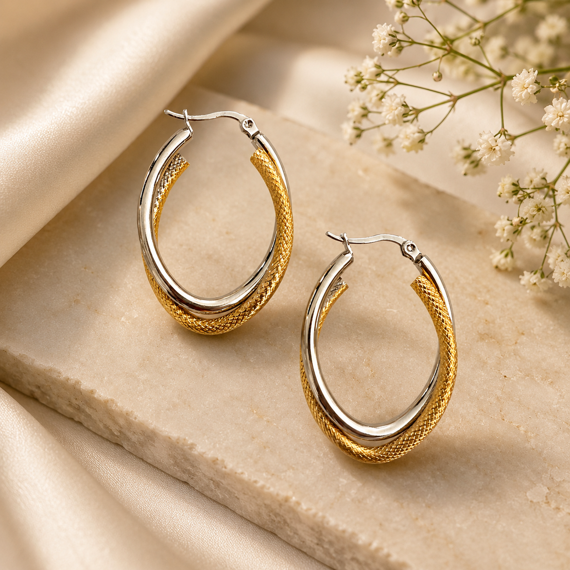 Two tones oval hoops earrings - Georgie Rosario Jewelry and more...
