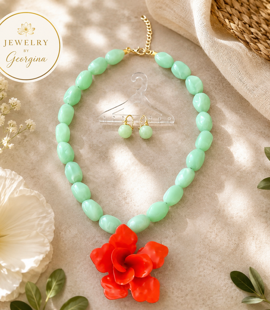 Aqua and Orange Bloom Set
