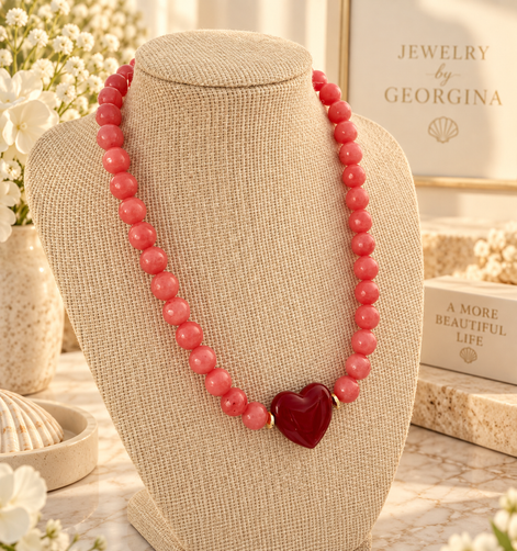Crimson Heart Beaded Necklace - Georgie Rosario Jewelry and more...