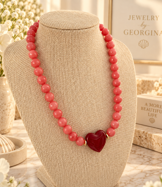 Crimson Heart Beaded Necklace - Georgie Rosario Jewelry and more...