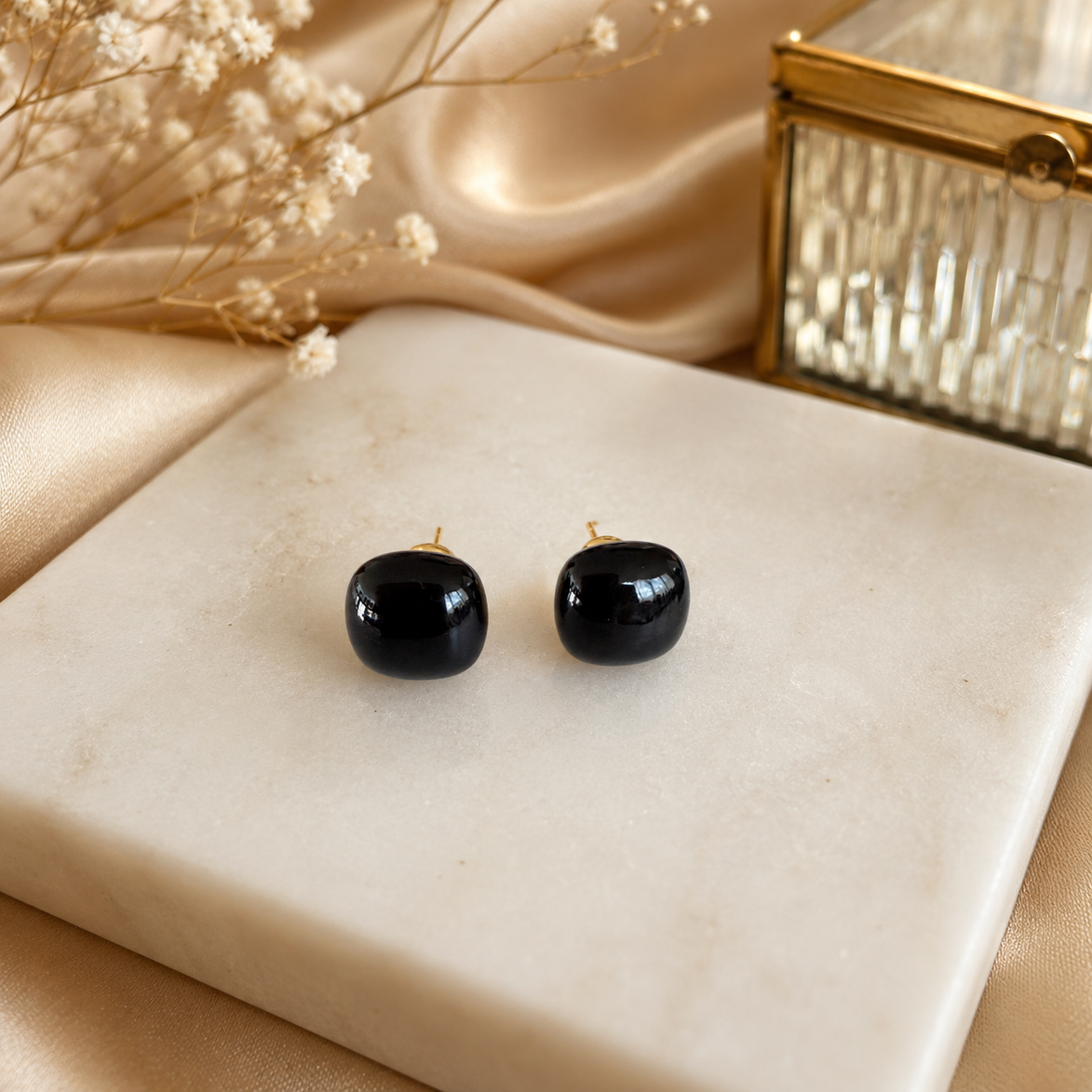 Black Button Earrings