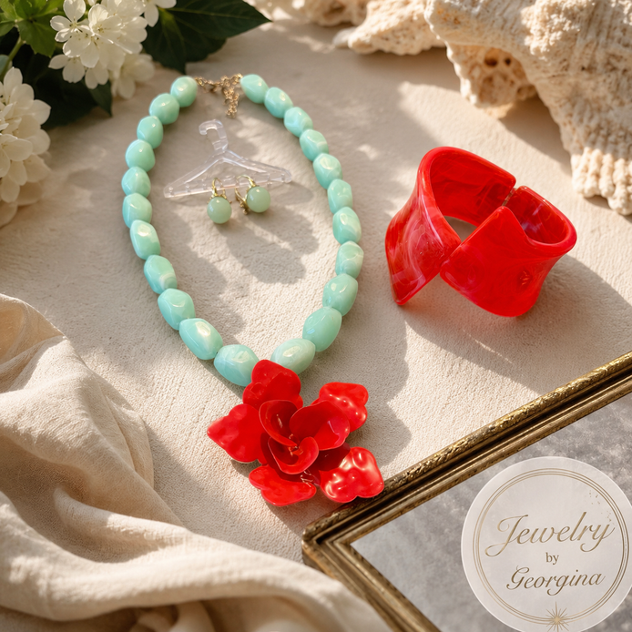 Aqua and Orange Bloom Set - Georgie Rosario Jewelry and more...