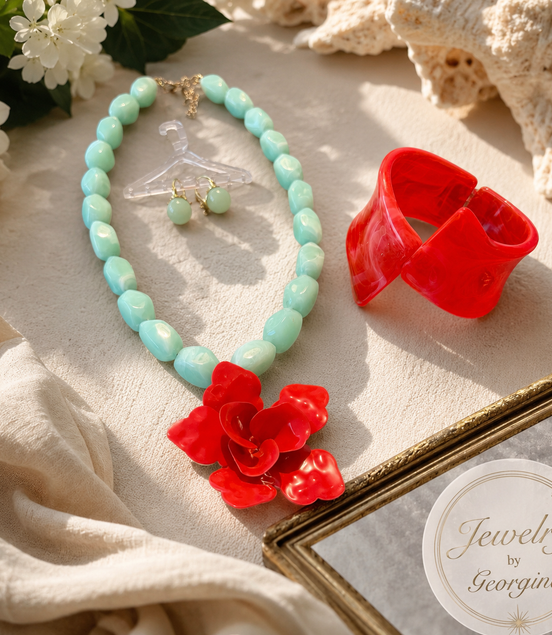 Aqua and Orange Bloom Set - Georgie Rosario Jewelry and more...