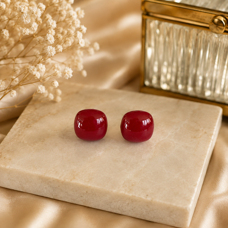 Burgundy Button Earrings