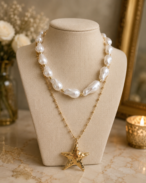Golden Tide Pearl & Starfish Layered Set - Georgie Rosario Jewelry and more...