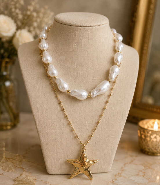 Golden Tide Pearl & Starfish Layered Set - Georgie Rosario Jewelry and more...