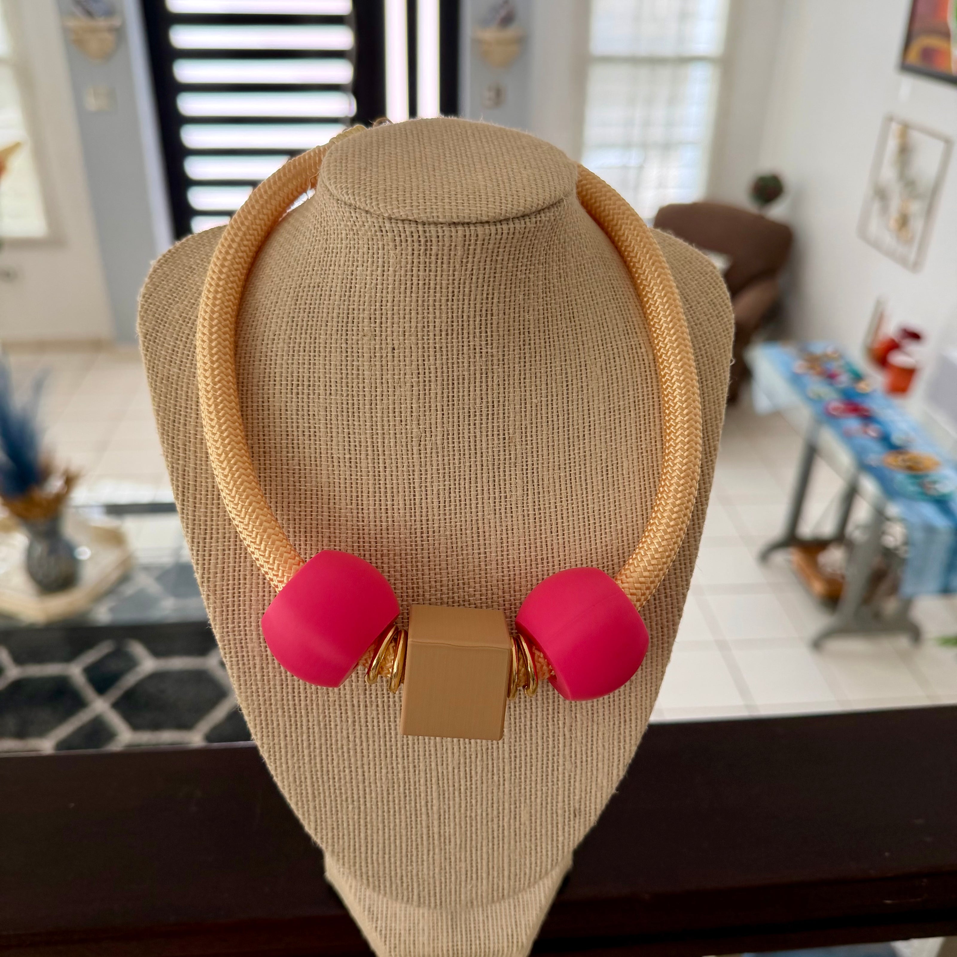 Modern Geo Lightweight Choker Beige/Pink - Georgie Rosario Jewelry and more...