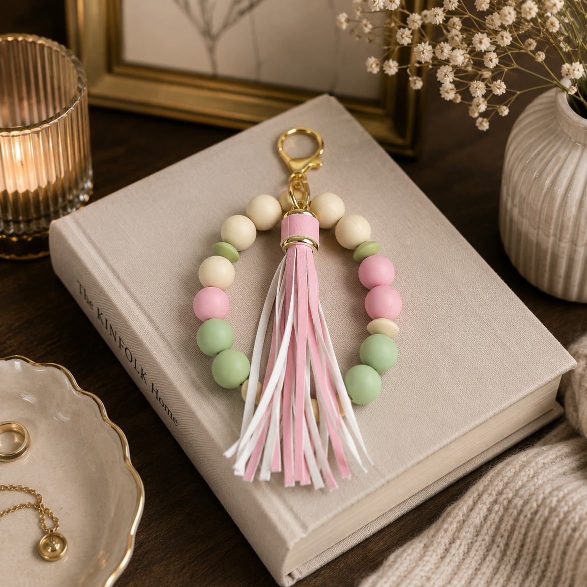 Pink and Green Key Ring Bracelet