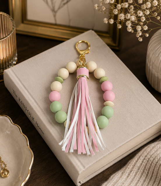 Pink and Green Key Ring Bracelet - Georgie Rosario Jewelry and more...