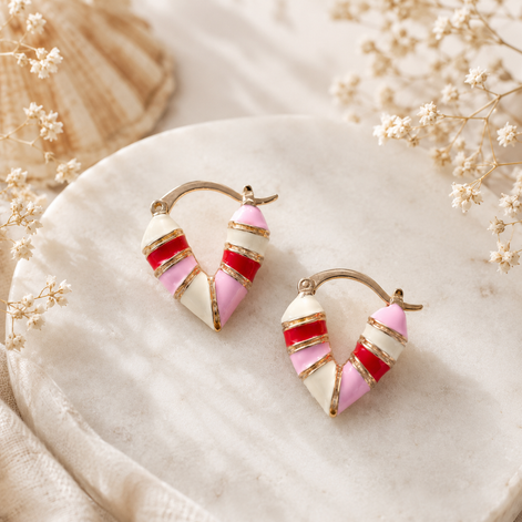 Pink Enamel Hoop Earrings