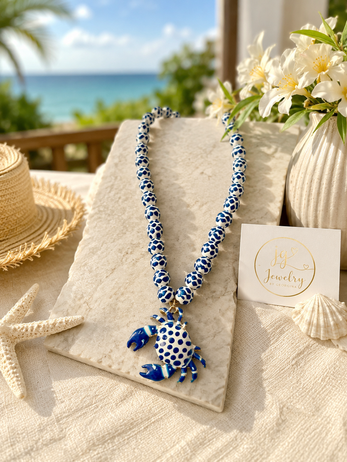 Blue Spots Crab Necklace - Georgie Rosario Jewelry and more...