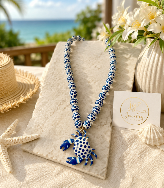Blue Spots Crab Necklace