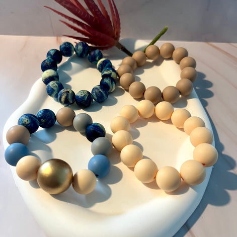 Beige and Blue Bracelets Set - Georgie Rosario Jewelry and more...