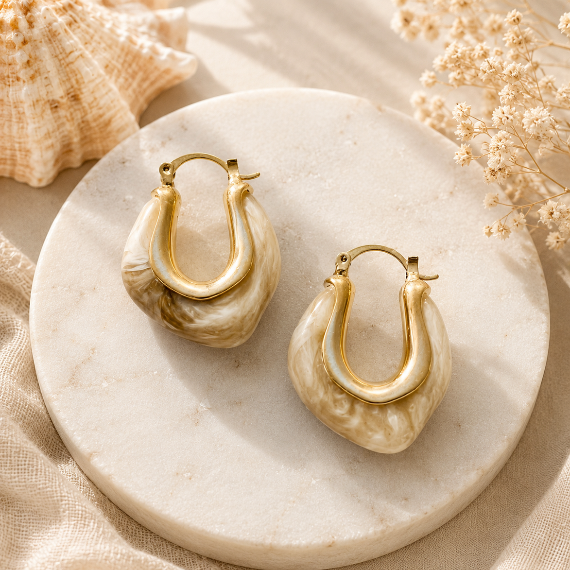 Beige  Hoops Earrings