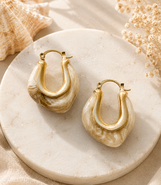 Beige  Hoops Earrings - Georgie Rosario Jewelry and more...