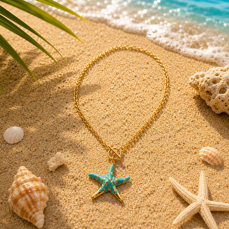 Turquoise Starfish Charm Necklace - Georgie Rosario Jewelry and more...