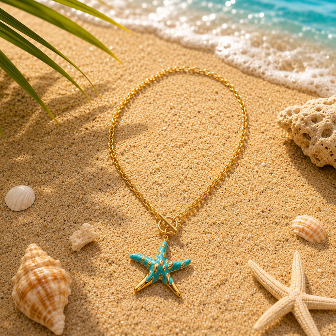 Turquoise Starfish Charm Necklace - Georgie Rosario Jewelry and more...