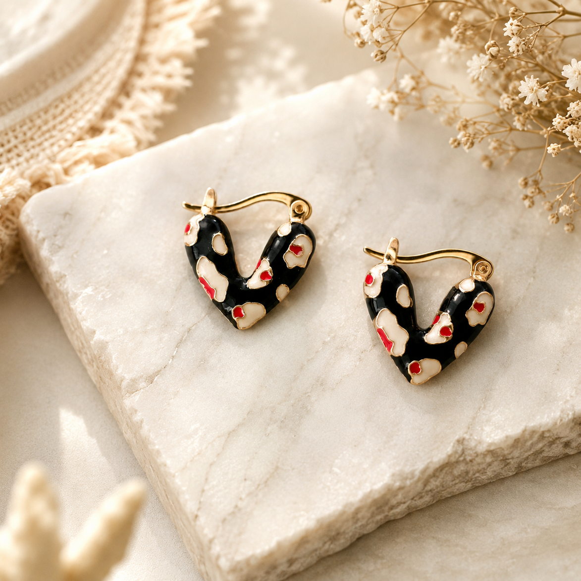 Black Enamel Hoop Earrings