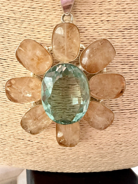 Green Amethyst & Citrine-Inspired Statement Flower Pendant - Georgie Rosario Jewelry and more...