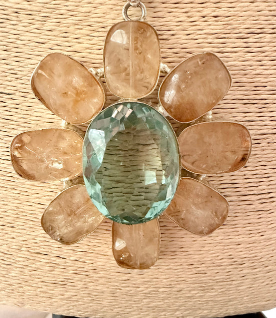 Green Amethyst & Citrine-Inspired Statement Flower Pendant - Georgie Rosario Jewelry and more...
