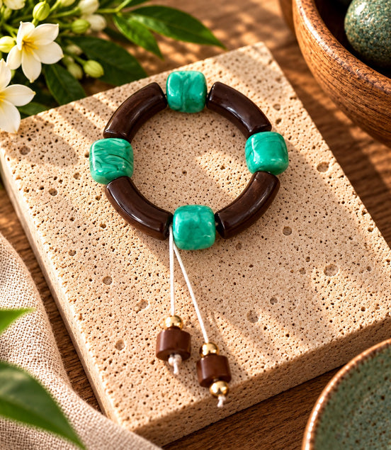 Turquoise and brown statement bracelet